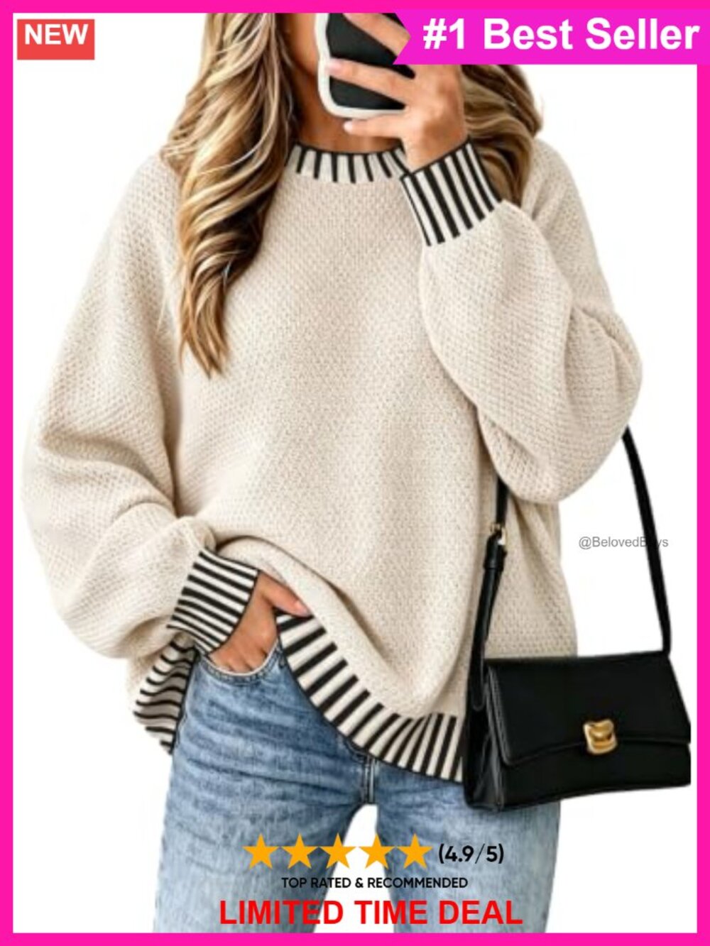 Oversized Knitted Sweater Batwing Long Sleeve High Low Hem Pullover Jumper